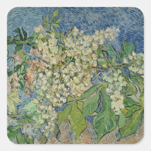 Sticker Carré Vincent van Gogh   Branches en fleurs de châtaigni
