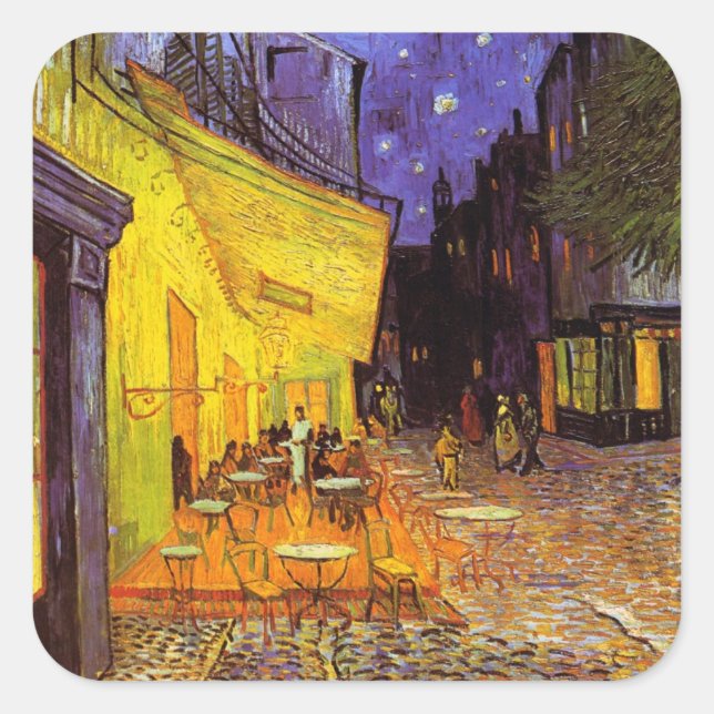 Sticker Carré Vincent Van Gogh Café Terrasse Au Night Fine Art (Devant)
