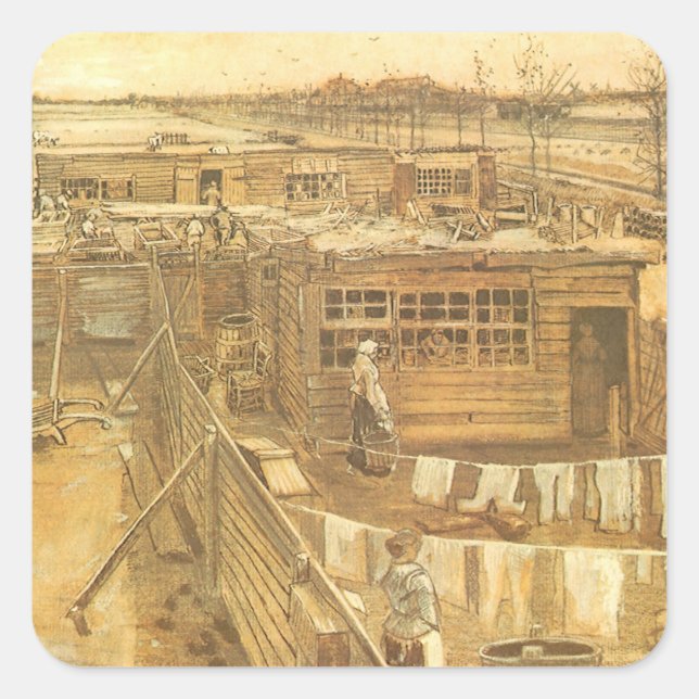 Sticker Carré Vincent van Gogh - Carpenter's Yard and Laundry (Devant)