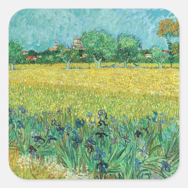 Sticker Carré Vincent van Gogh - Champ avec Iris près d'Arles (Devant)