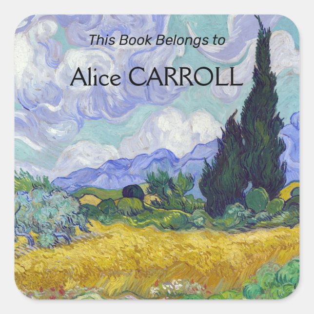 Sticker Carré Vincent Van Gogh - Champ de blé avec cyprès (Devant)