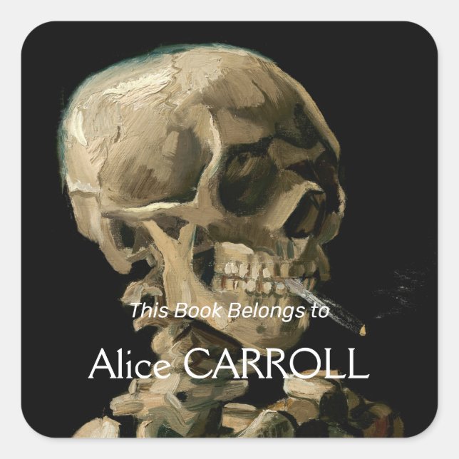 Sticker Carré Vincent van Gogh - Crâne avec cigarette brûlante (Devant)