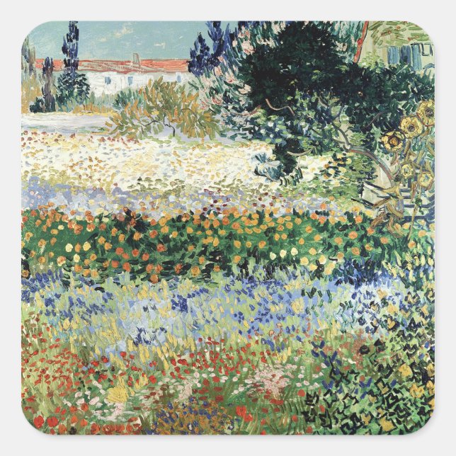 Sticker Carré Vincent van Gogh | Garden in Bloom, Arles, 1888 (Devant)