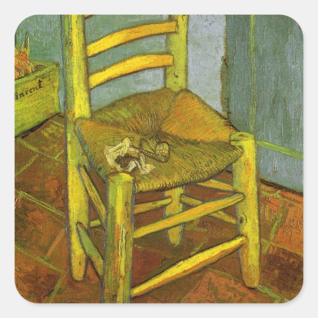 Sticker Carré Vincent van Gogh - La chaise de Vincent avec son t (Devant)