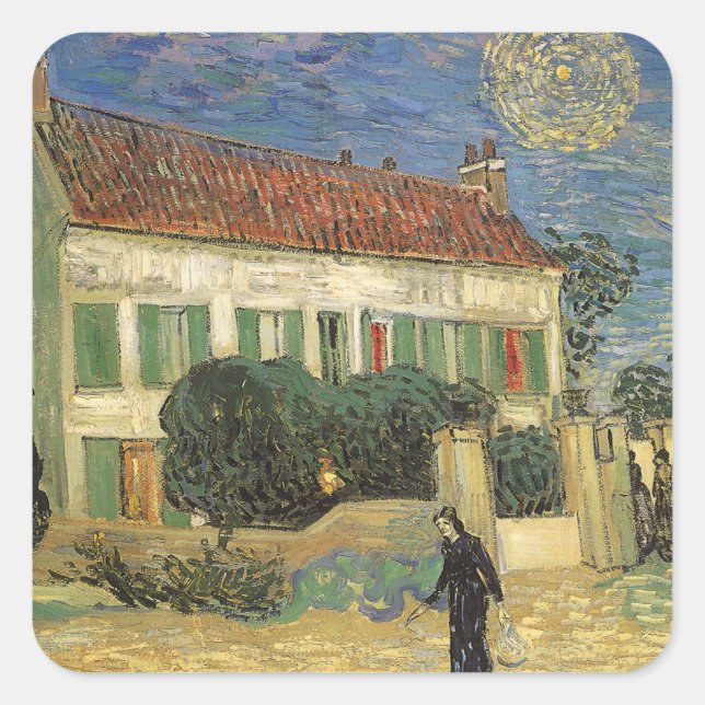 Sticker Carré Vincent van Gogh - La Maison blanche la nuit (Devant)