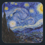 Sticker Carré Vincent Van Gogh - La nuit étoilée<br><div class="desc">The Starry Night / La nuit etoilee - Vincent Van Gogh en 1889</div>