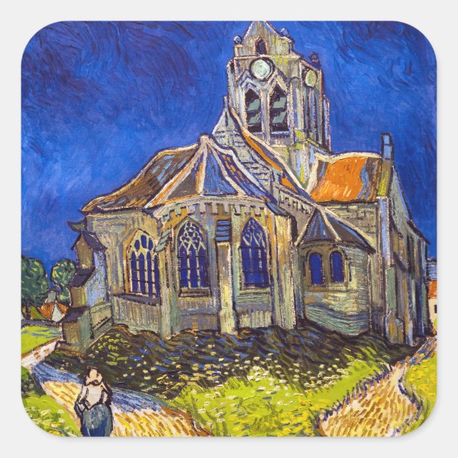 Sticker Carré Vincent van Gogh - L'église d'Auvers (Devant)