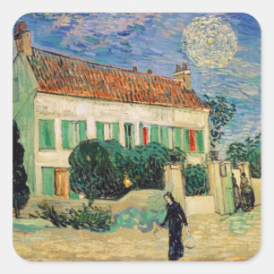 Sticker Carré Vincent van Gogh Maison Blanche à la Nuit, 1890