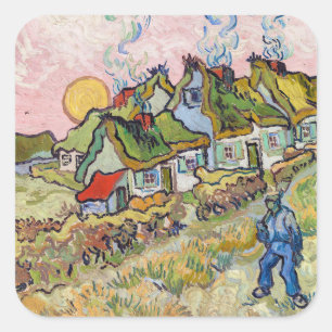 Sticker Carré Vincent van Gogh - Maisons et personnage 