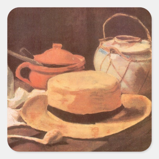 Sticker Carré Vincent van Gogh - Nature morte avec chapeau de pa (Devant)