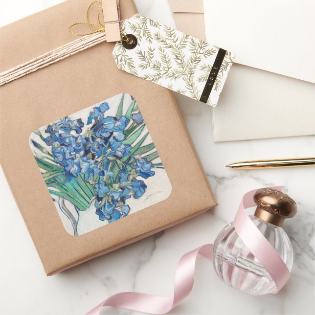 Sticker Carré Vincent van Gogh - Nature morte : Vase avec iris (Cadeaux)