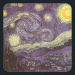 Sticker Carré Vincent van Gogh - Nuit étoilée<br><div class="desc">Starry Night (1889) de Vincent van Gogh est un post impressionnisme vintage de peinture de paysage d'art. Vue sur une ville dans une vallée la nuit avec les nuages tourbillonnants, les étoiles brillant et une belle lune jaune dorée croissant. Il a été peint pendant la journée de mémoire et est...</div>