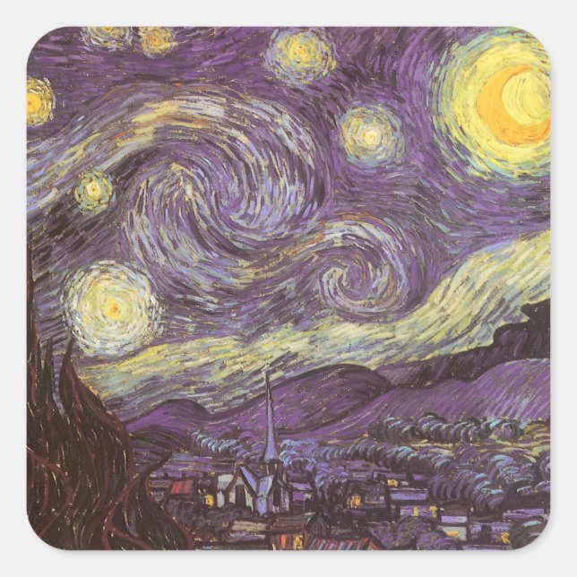 Sticker Carré Vincent van Gogh - Nuit étoilée (Devant)