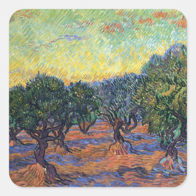 Sticker Carré Vincent Van Gogh Olive Grove Impressionnisme Art (Devant)
