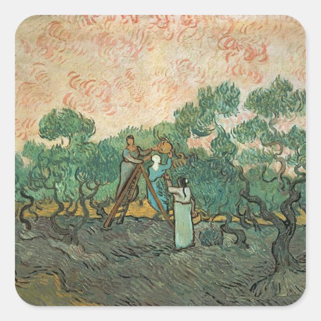 Sticker Carré Vincent van Gogh | Olive Pickers, Saint-Remy (Devant)