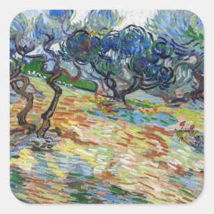 Sticker Carré Vincent van Gogh - Oliviers : Ciel bleu vif
