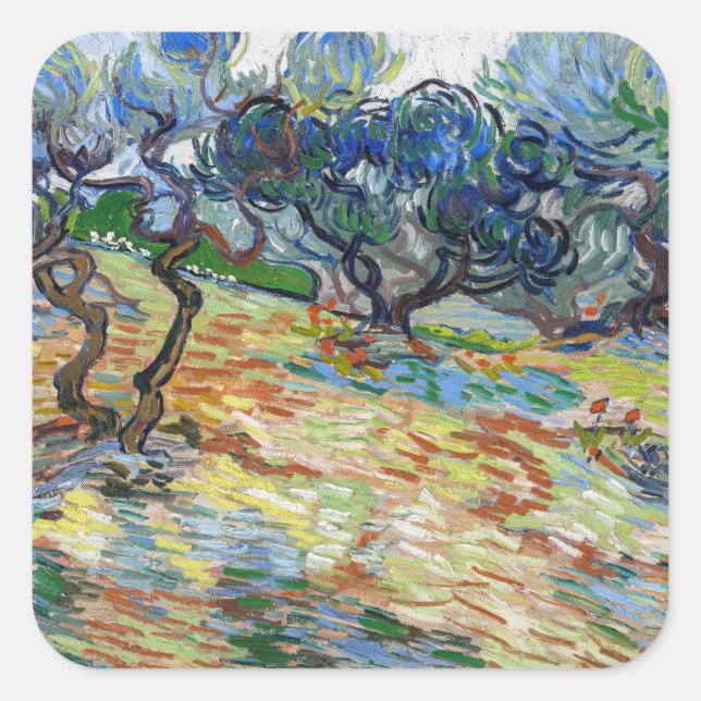 Sticker Carré Vincent van Gogh - Oliviers : Ciel bleu vif (Devant)