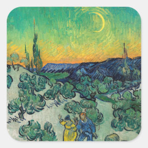 Sticker Carré Vincent van Gogh - Paysage Lune avec couple