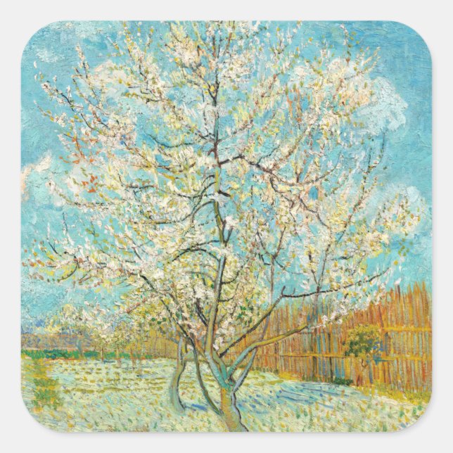 Sticker Carré Vincent van Gogh - Poche rose en fleurs (Devant)