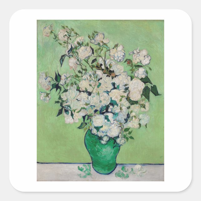 STICKER CARRÉ VINCENT VAN GOGH "ROSES" ENVELOPPE SEAL (Devant)