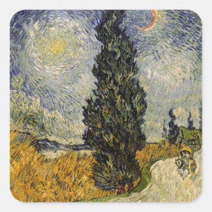 Sticker Carré Vincent van Gogh Route avec Cyprès, 1890