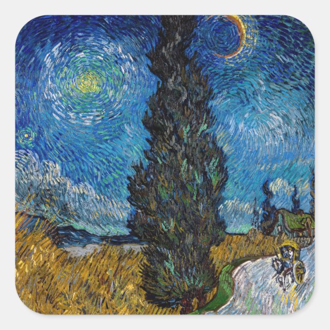 Sticker Carré Vincent van Gogh - Route avec Cypress et Star (Devant)