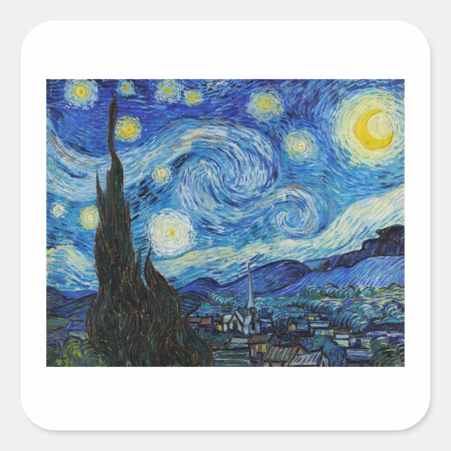 STICKER CARRÉ VINCENT VAN GOGH "STARRY NIGHT ENVELOPPE SEAL (Devant)