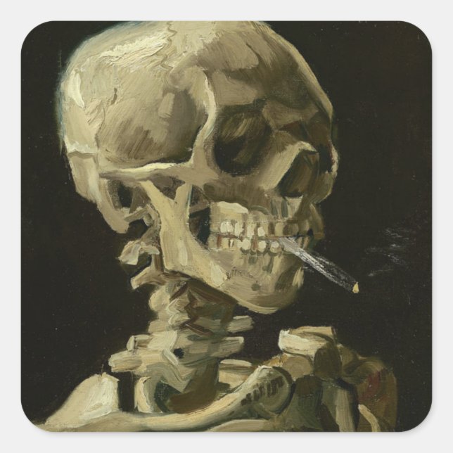 Sticker Carré Vincent Van Gogh Tête d'un squelette avec cigarett (Devant)