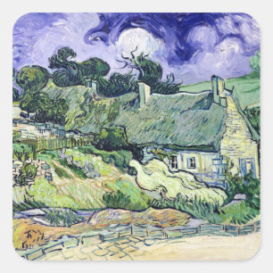 Sticker Carré Vincent van Gogh Thatched cottages at Cordeville