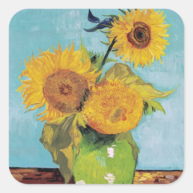 Sticker Carré Vincent Van Gogh - Trois tournesols dans un vase (Devant)
