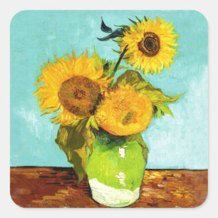 Sticker Carré Vincent Van Gogh Trois Tournesols Dans Un Vase