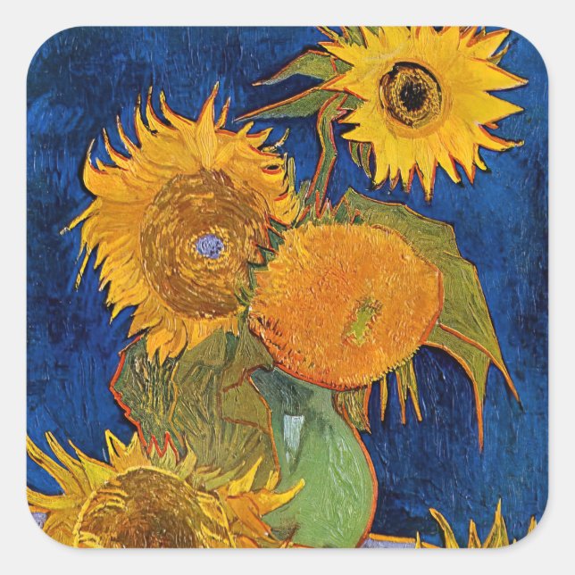 Sticker Carré Vincent van Gogh - Vase avec cinq tournesols (Devant)