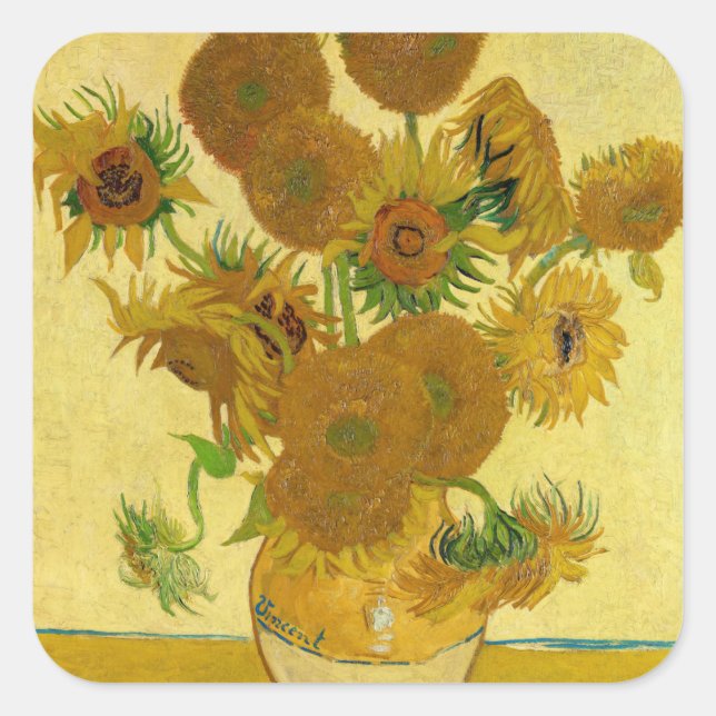 Sticker Carré Vincent van Gogh - Vase avec quinze tournesols (Devant)