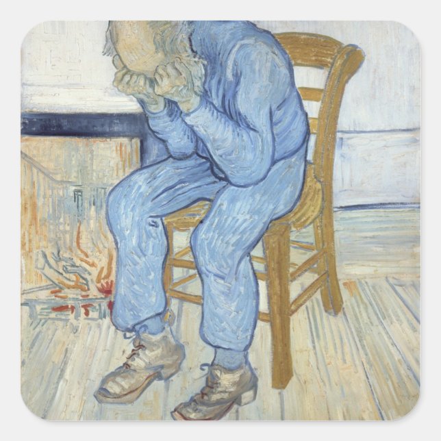 Sticker Carré Vincent van Gogh | Vieux homme dans le chagrin (Devant)
