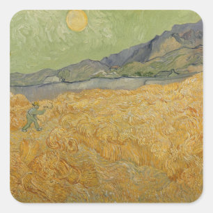 Sticker Carré Vincent van Gogh   Wheatfield with Reaper, 1889