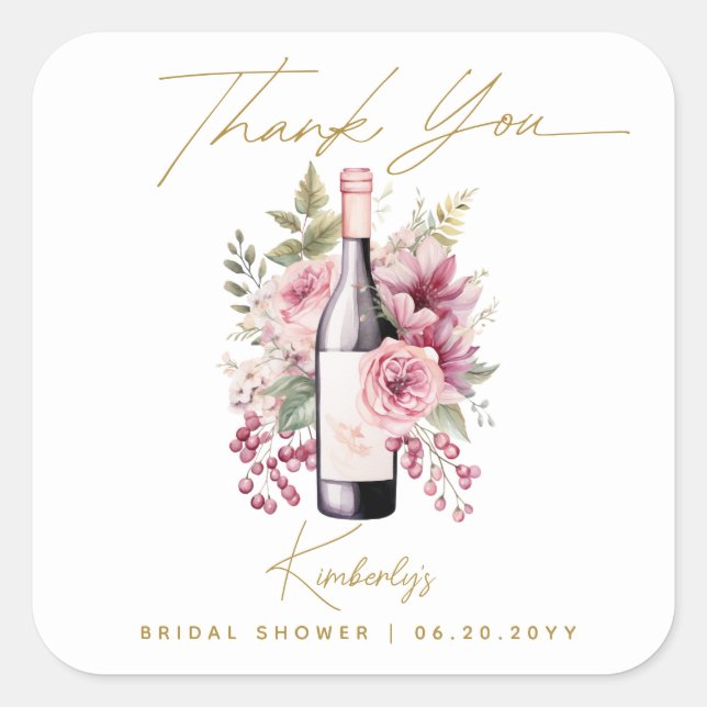 Sticker Carré Vino avant les Vœux Élégante Fête de Mariage à l'a (Devant)