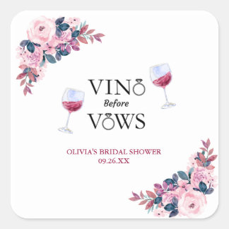 Sticker Carré Vino Before Vows Floral Bridal Shower