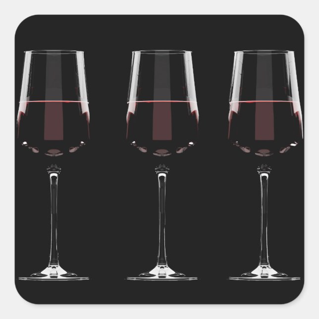 Sticker Carré Vins avec vin rouge sur noir (Devant)
