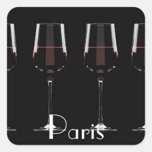 Sticker Carré Vins avec vin rouge sur noir