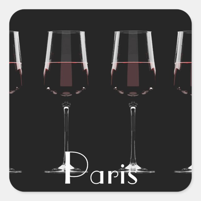 Sticker Carré Vins avec vin rouge sur noir (Devant)