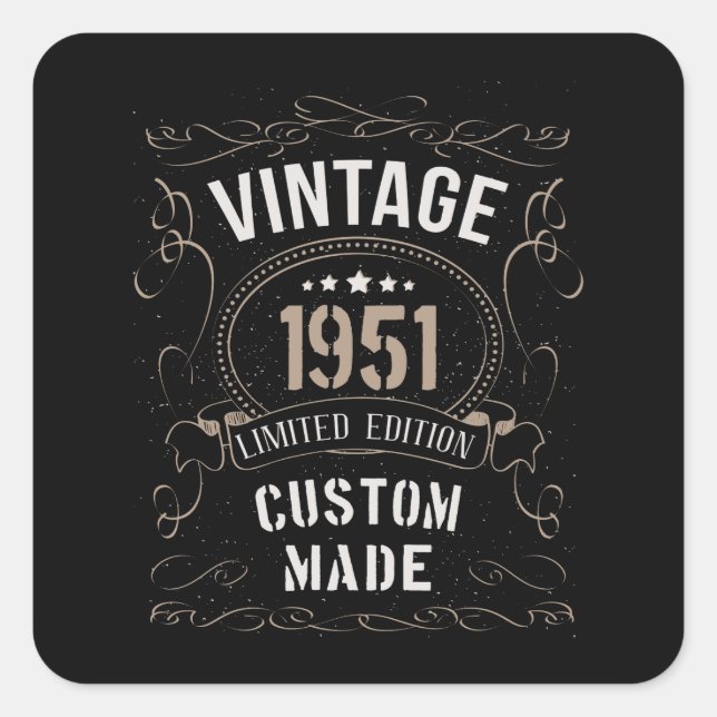 Sticker Carré Vintage 1951 Limited Edition Personnalisé (Devant)