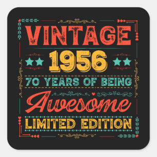 Sticker Carré Vintage 1956 Fabriqué en 1956 70e Anniversaire 70