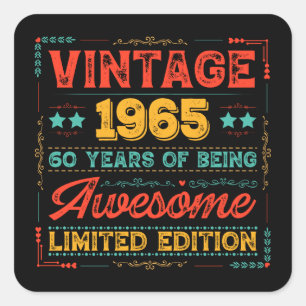 Sticker Carré Vintage 1965 Fait en 1965 60e anniversaire 60 ans