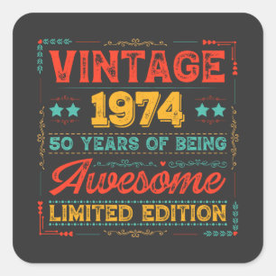 Sticker Carré Vintage 1974 Fait en 1974 50e anniversaire 50 ans