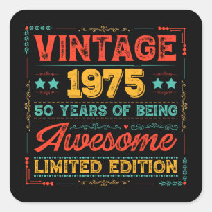 Sticker Carré Vintage 1975 Fait en 1975 50e anniversaire 50 ans