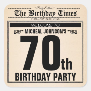 Sticker Carré Vintage 70ème anniversaire vieux journal drôle Per