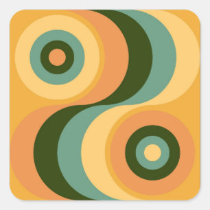 Sticker Carré Vintage Abstrait Wavy Colorful Rainbow Carrés