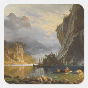 Sticker Carré Vintage Albert Bierstadt Indiens Speed Fishing