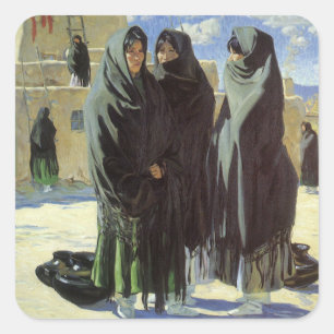 Sticker Carré Vintage amérindien, Taos Girls par Walter Ufer
