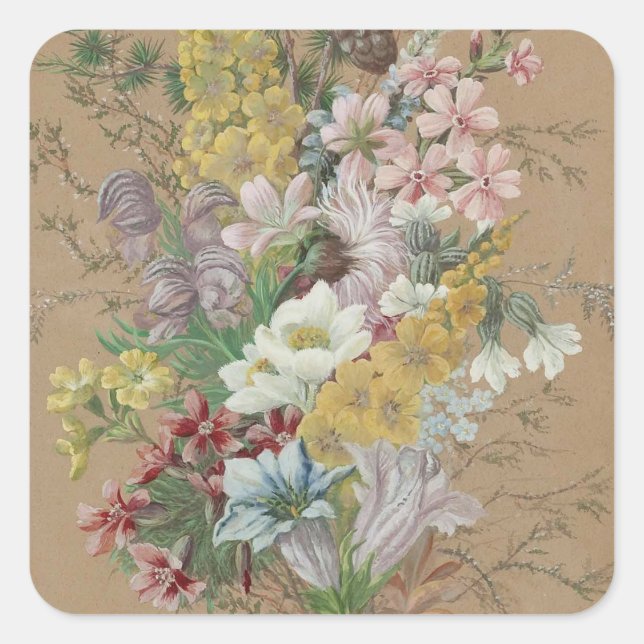 Sticker Carré Vintage Anna Stainer-Knittel Fleurs alpines (Devant)